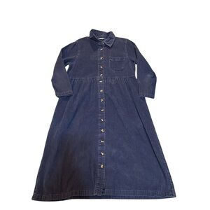 Vintage Appleseed's Petite  Navy Long-Sleeve Corduroy Button-Front Dress